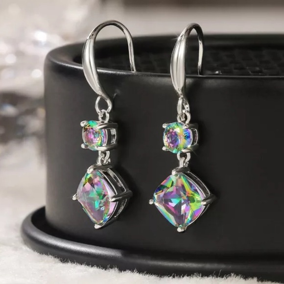New Lovely 925 Sterling Silver Mystic Topaz Drop Earrings - Picture 8 of 9